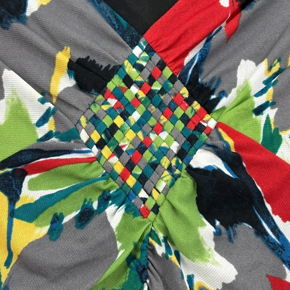 VTG Style & Co Mesh Top Womens Petite L Multicolor Nylon Stretch Artsy Y2K Wacky